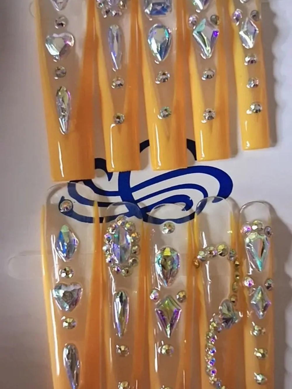 Yellow Rhinestone Press-On Nails Set - Stylish Crystal Accent Nails
